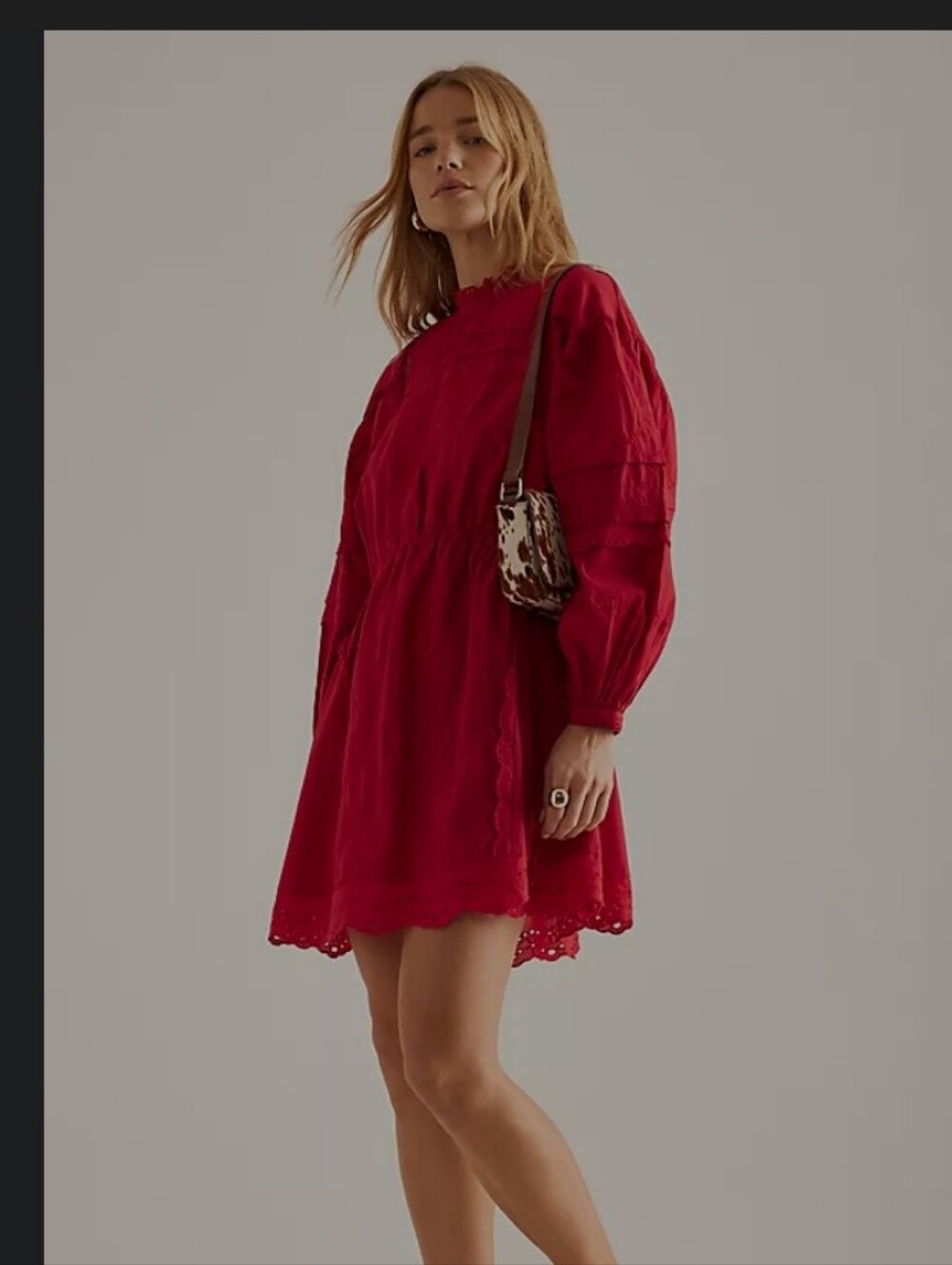 Women's Red Lace-Trim Boho Tunic Dress